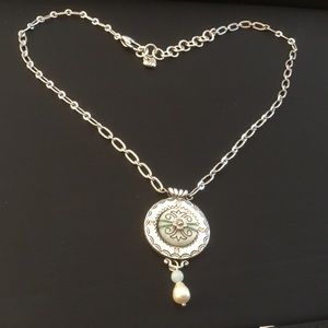 Brighton Vintage Ornate Jade and Pearl Necklace